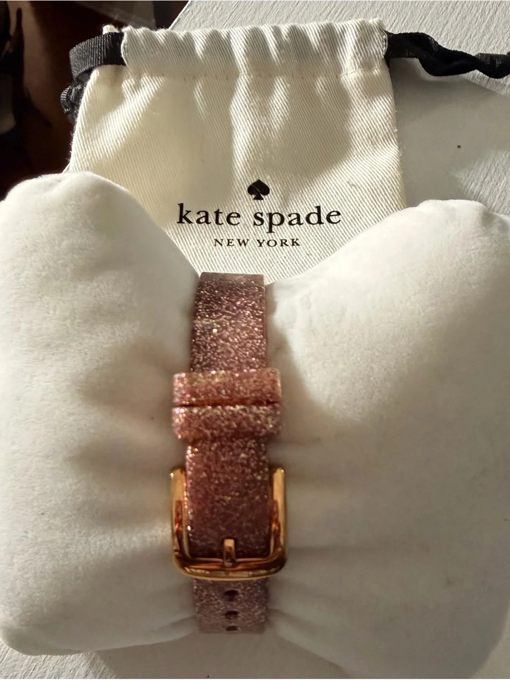 Kate Spade Rose-Tone Glitter Band Watch with Cream Dial
